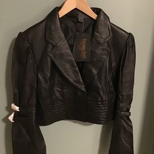 Genuine Leather Moto Cropped Jacket